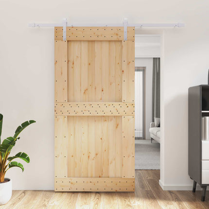 Skydedør Natur og hvid 100 x 210 cm Massivt Fyrretræ