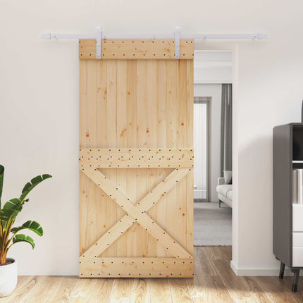 Skydedør Natur og hvid 100 x 210 cm Massivt Fyrretræ