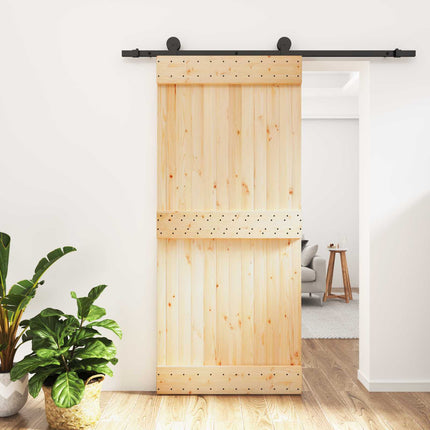 Skydedør Naturfarvet og sort 90 x 210 cm Massivt Fyrretræ