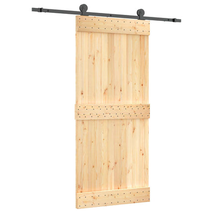 Skydedør Naturfarvet og sort 90 x 210 cm Massivt Fyrretræ