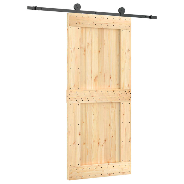 Skydedør Naturfarvet og sort 90 x 210 cm Massivt Fyrretræ