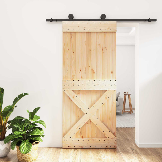 Skydedør Naturfarvet og sort 90 x 210 cm Massivt Fyrretræ