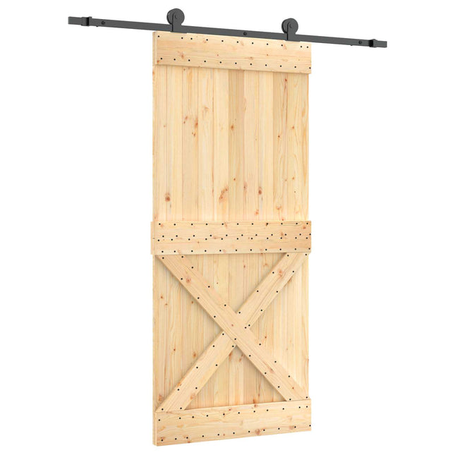 Skydedør Naturfarvet og sort 90 x 210 cm Massivt Fyrretræ