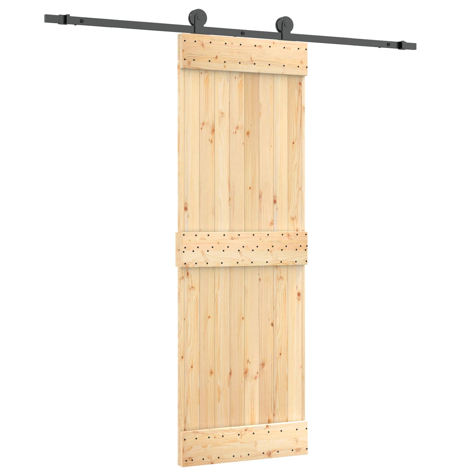 Skydedør Naturfarvet og sort 70 x 210 cm Massivt Fyrretræ