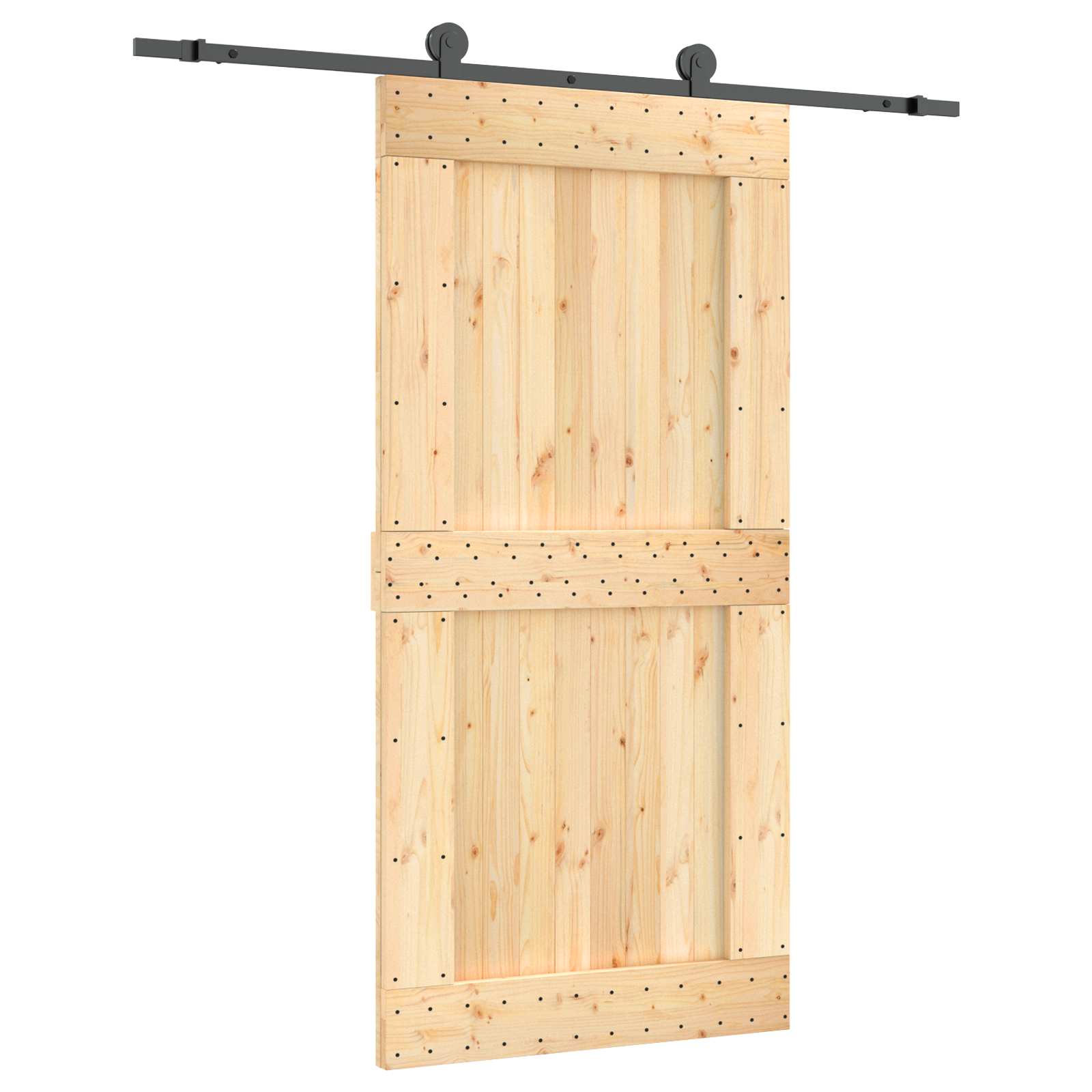 Skydedør Naturfarvet og sort 100 x 210 cm Massivt Fyrretræ