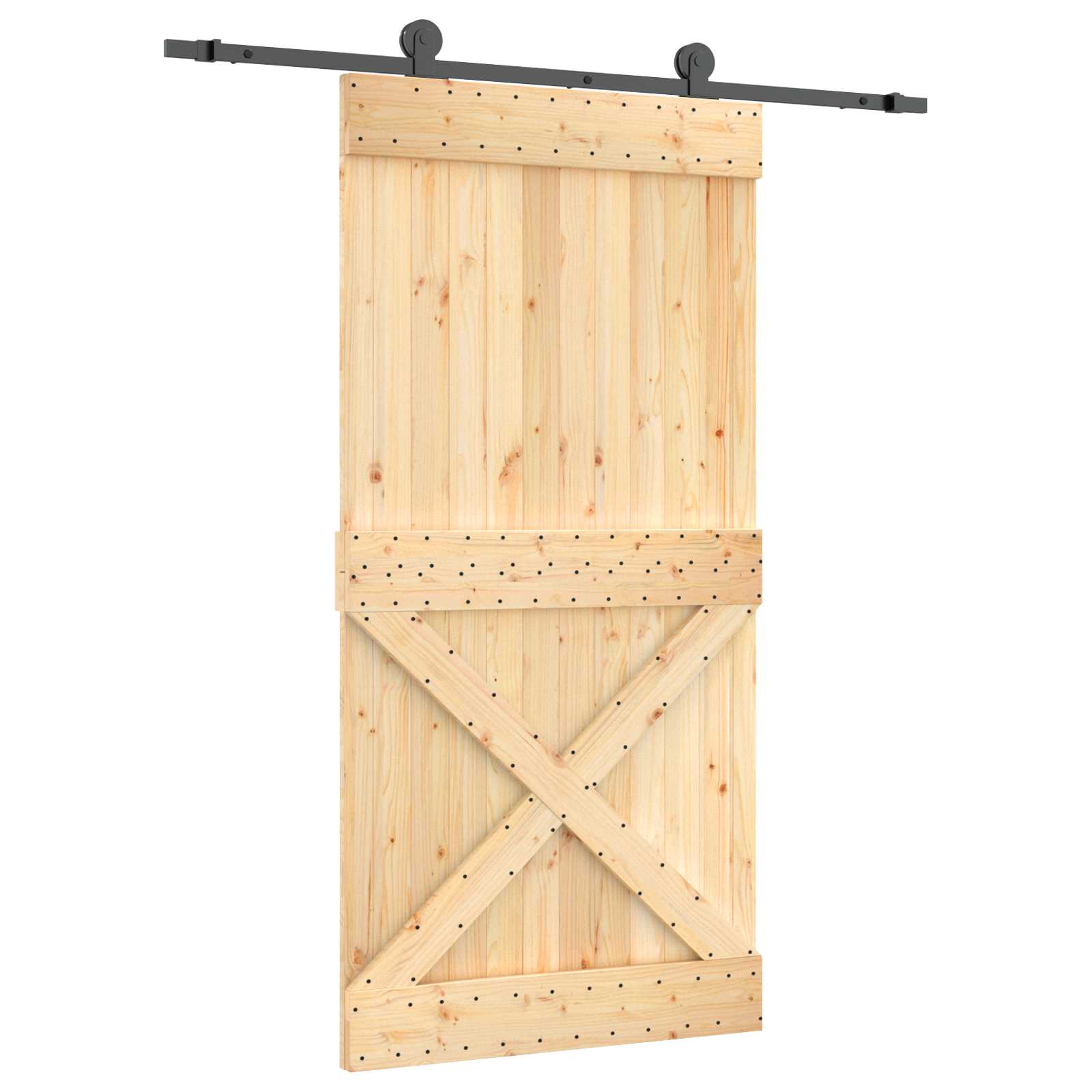 Skydedør Naturfarvet og sort 100 x 210 cm Massivt Fyrretræ