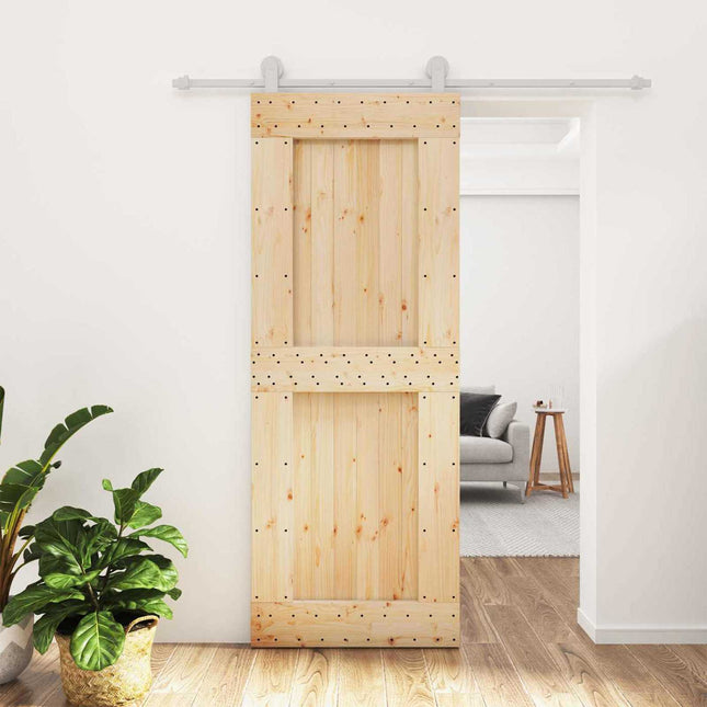 Skydedør Natur og hvid 80 x 210 cm Massivt Fyrretræ