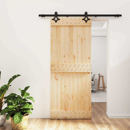 Skydedør Naturfarvet og sort 85 x 210 cm Massivt Fyrretræ