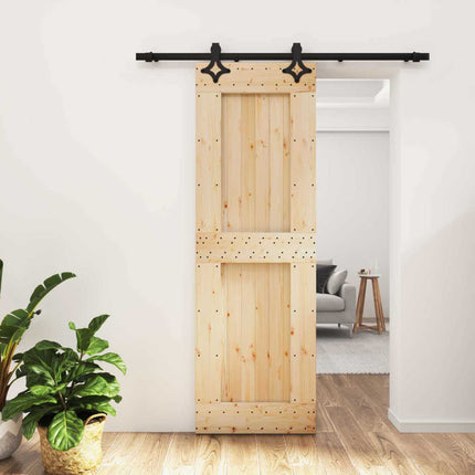 Skydedør Naturfarvet og sort 70 x 210 cm Massivt Fyrretræ