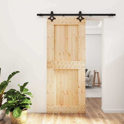 Skydedør Naturfarvet og sort 85 x 210 cm Massivt Fyrretræ