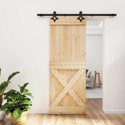 Skydedør Naturfarvet og sort 80 x 210 cm Massivt Fyrretræ