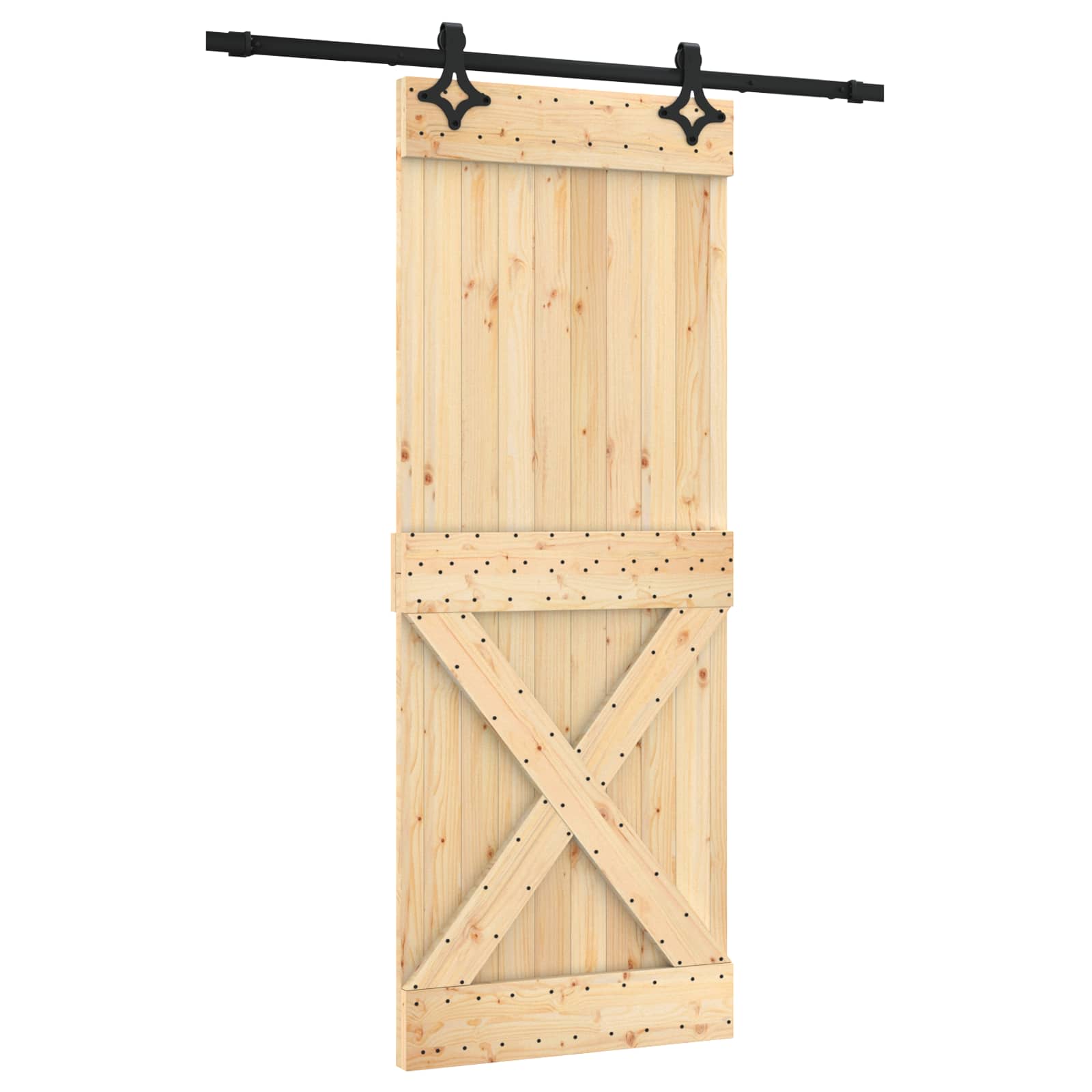 Skydedør Naturfarvet og sort 80 x 210 cm Massivt Fyrretræ