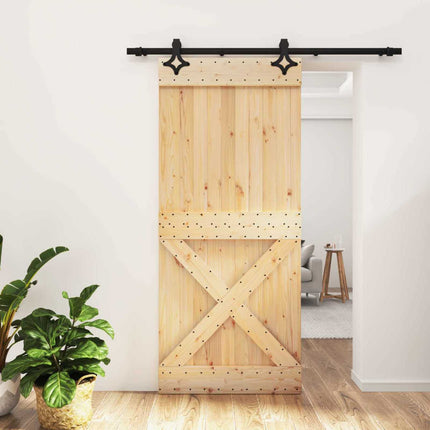 Skydedør Naturfarvet og sort 90 x 210 cm Massivt Fyrretræ