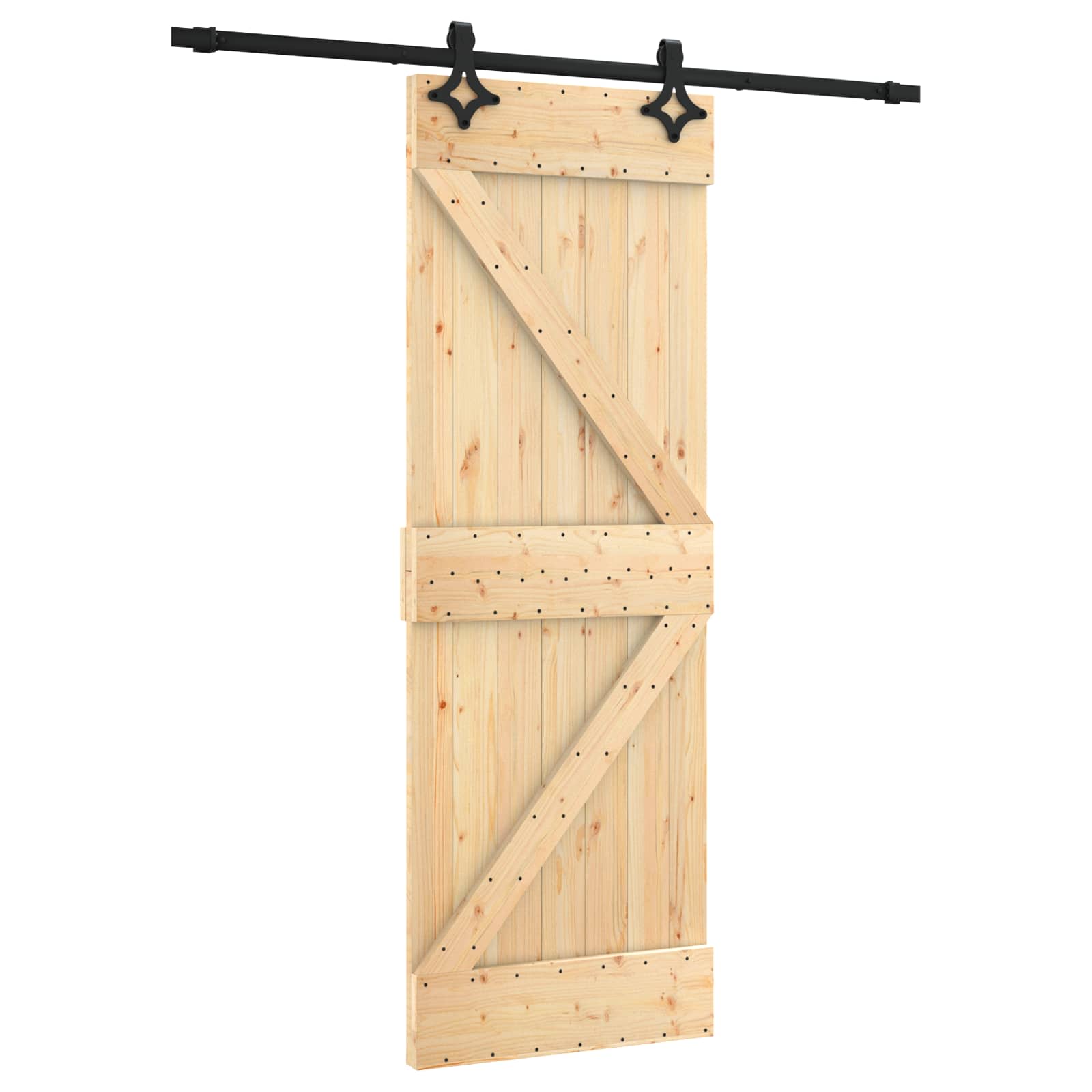 Skydedør Naturfarvet og sort 70 x 210 cm Massivt Fyrretræ
