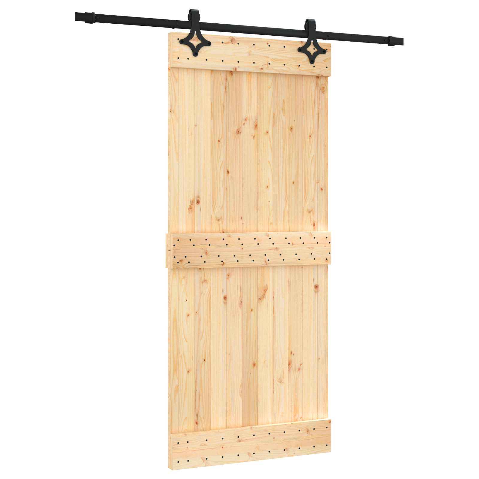 Skydedør Naturfarvet og sort 90 x 210 cm Massivt Fyrretræ