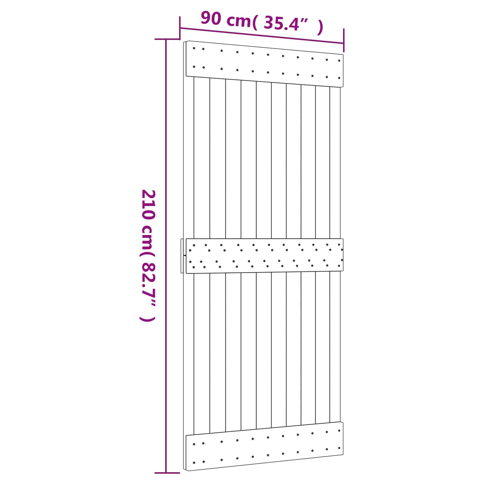 Skydedør Naturfarvet og sort 90 x 210 cm Massivt Fyrretræ