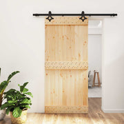 Skydedør Naturfarvet og sort 95 x 210 cm Massivt Fyrretræ