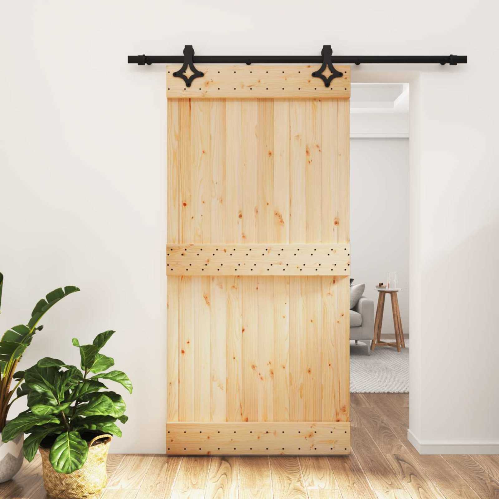 Skydedør Naturfarvet og sort 100 x 210 cm Massivt Fyrretræ