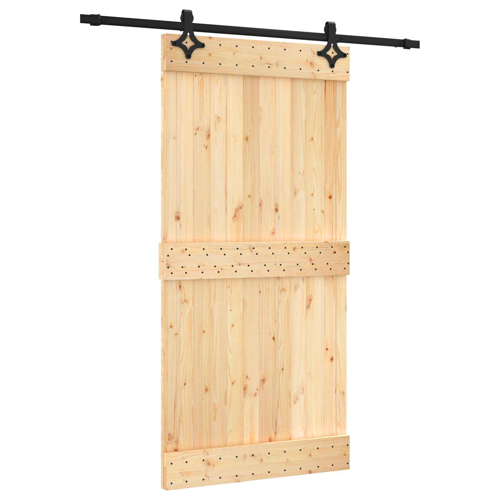 Skydedør Naturfarvet og sort 100 x 210 cm Massivt Fyrretræ
