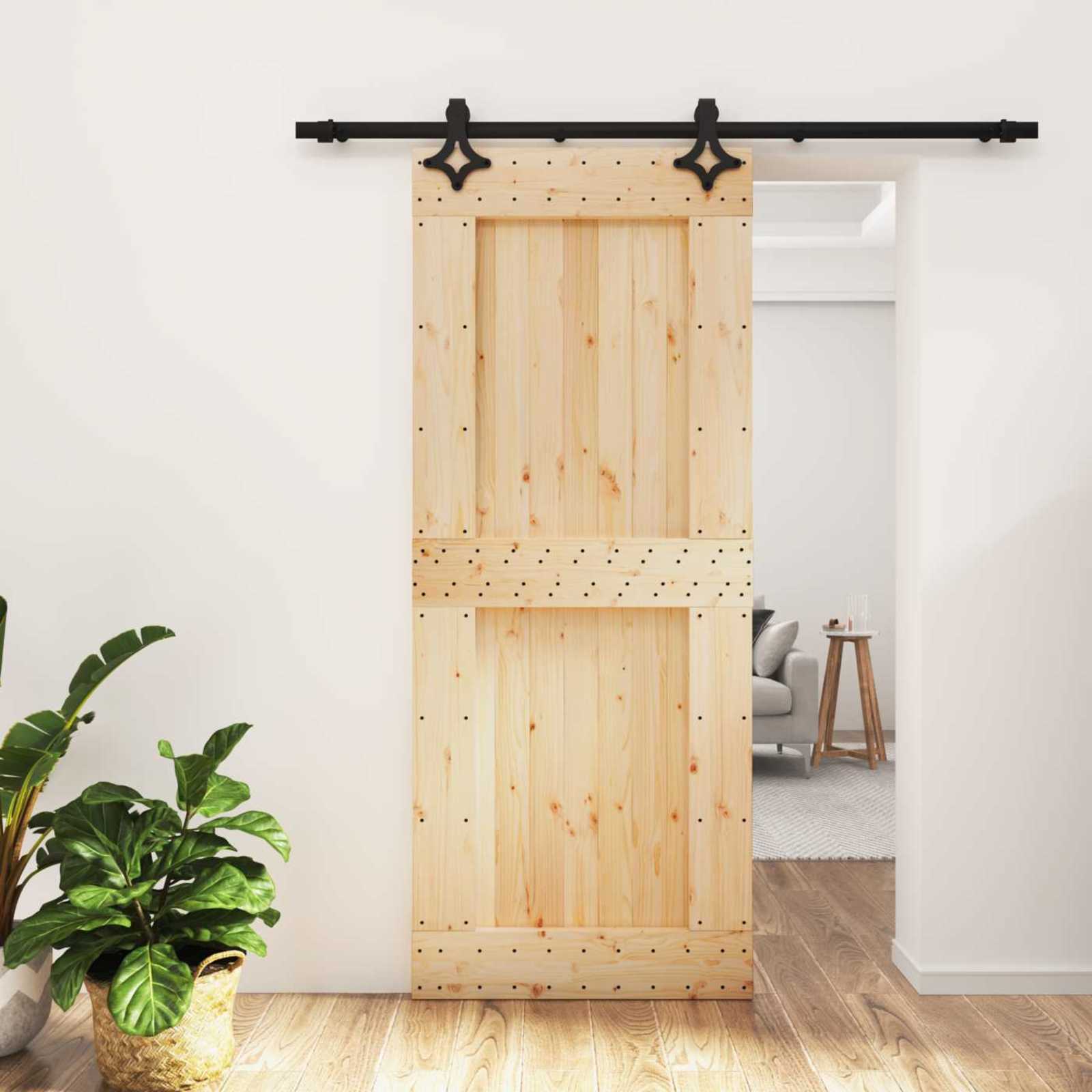 Skydedør Naturfarvet og sort 85 x 210 cm Massivt Fyrretræ