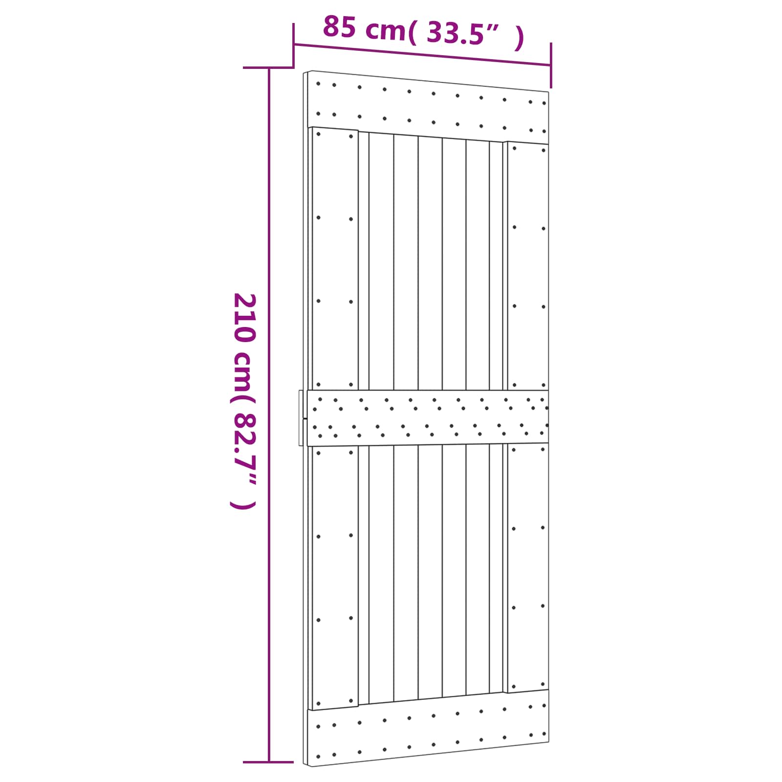 Skydedør Naturfarvet og sort 85 x 210 cm Massivt Fyrretræ