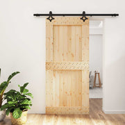 Skydedør Naturfarvet og sort 95 x 210 cm Massivt Fyrretræ