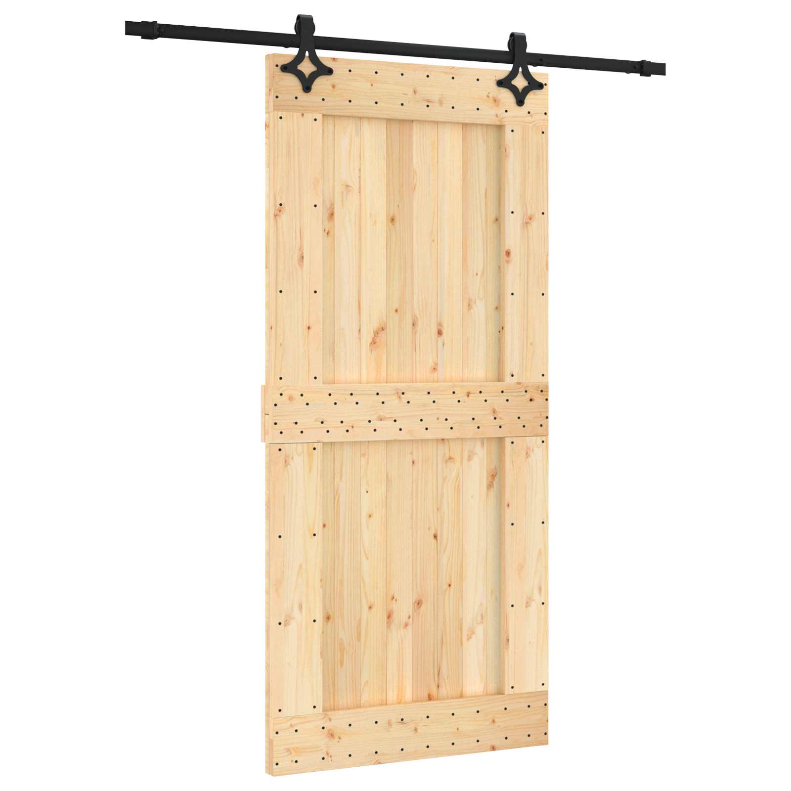 Skydedør Naturfarvet og sort 95 x 210 cm Massivt Fyrretræ