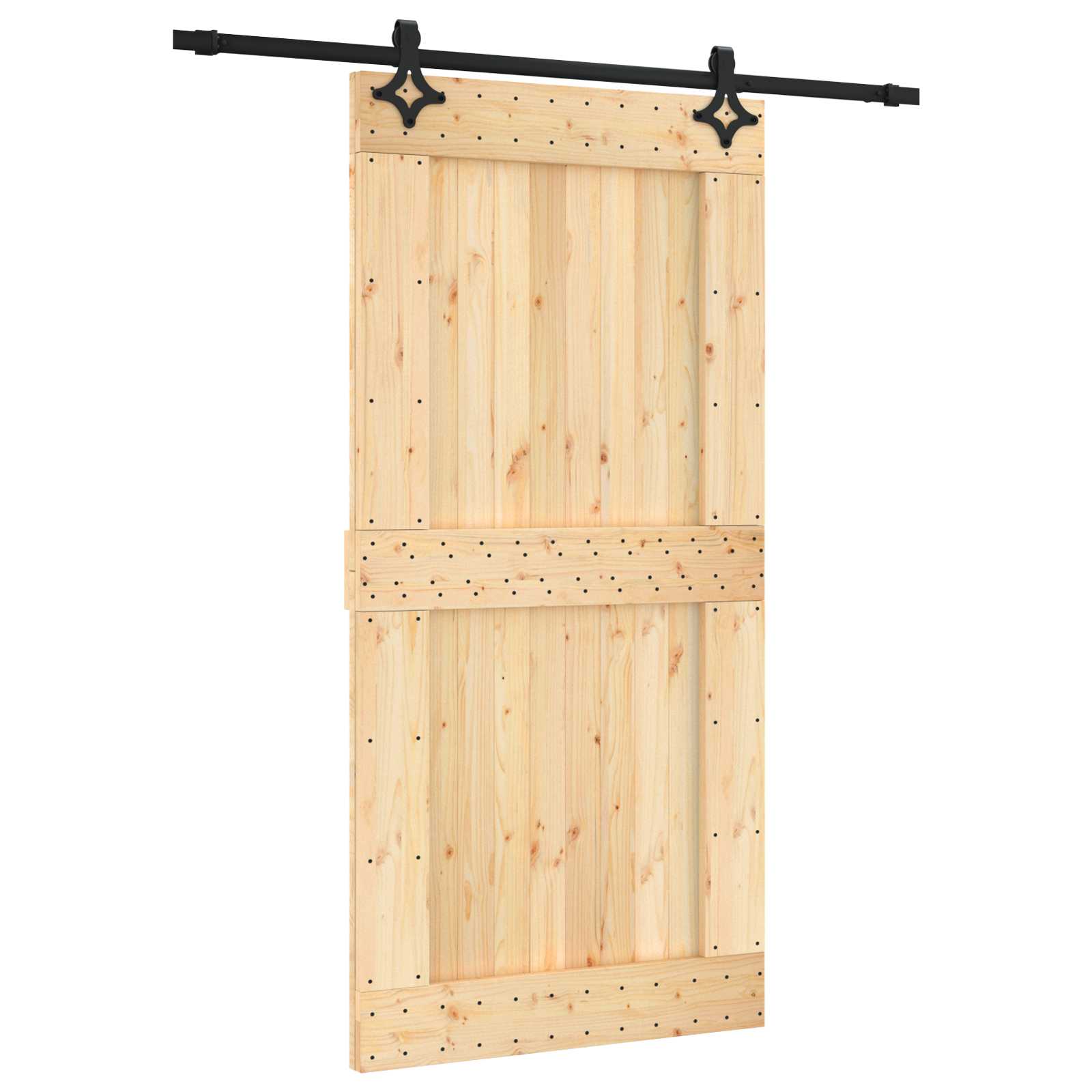 Skydedør Naturfarvet og sort 100 x 210 cm Massivt Fyrretræ