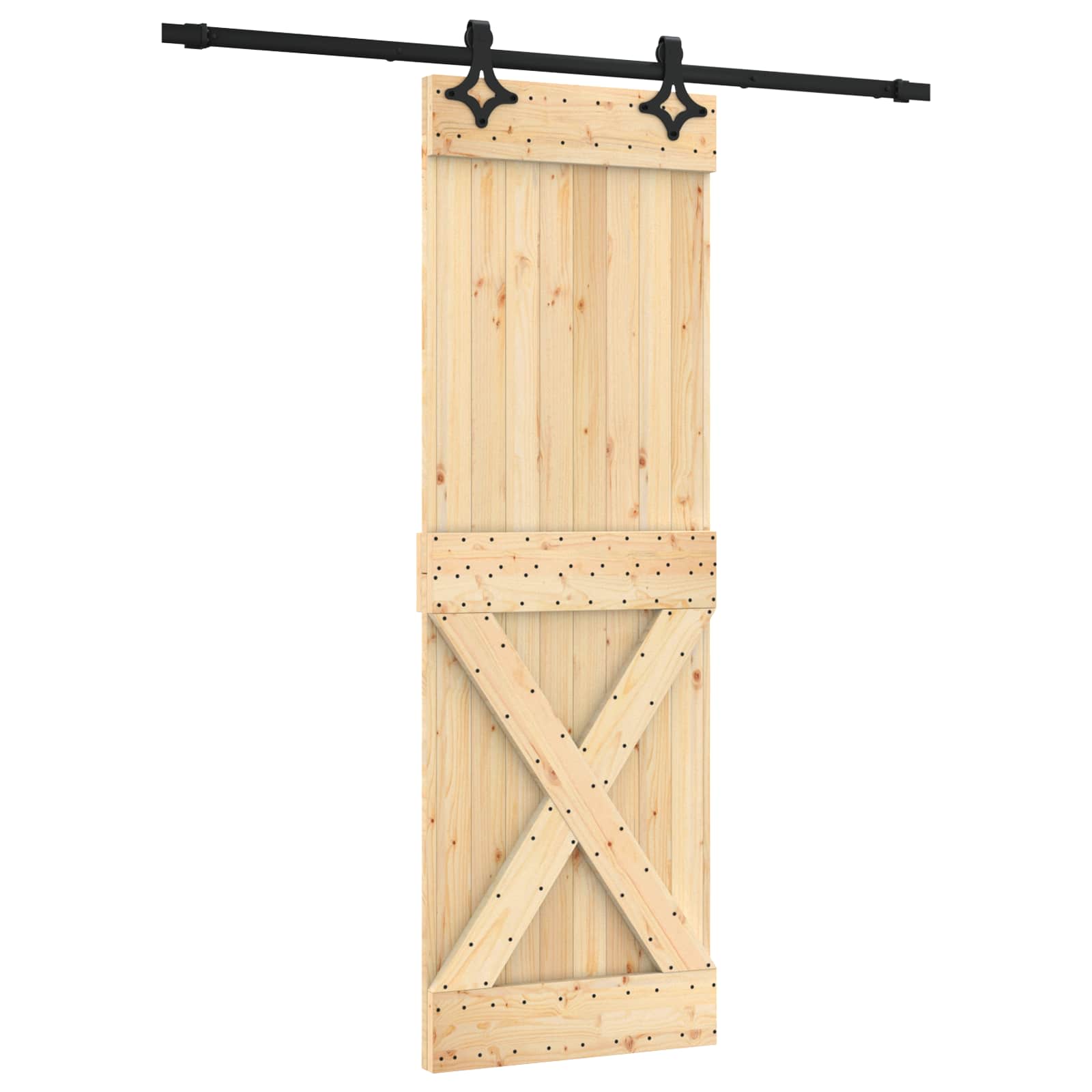 Skydedør Naturfarvet og sort 70 x 210 cm Massivt Fyrretræ