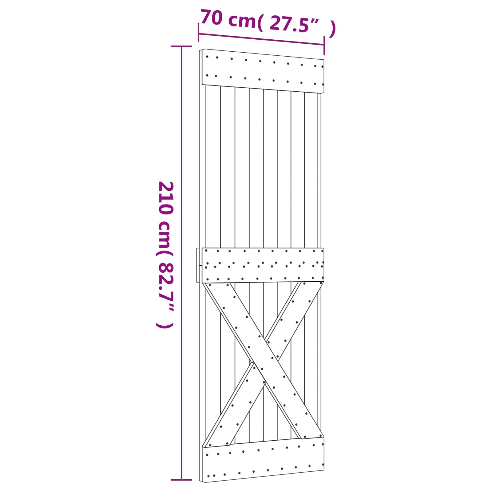 Skydedør Naturfarvet og sort 70 x 210 cm Massivt Fyrretræ