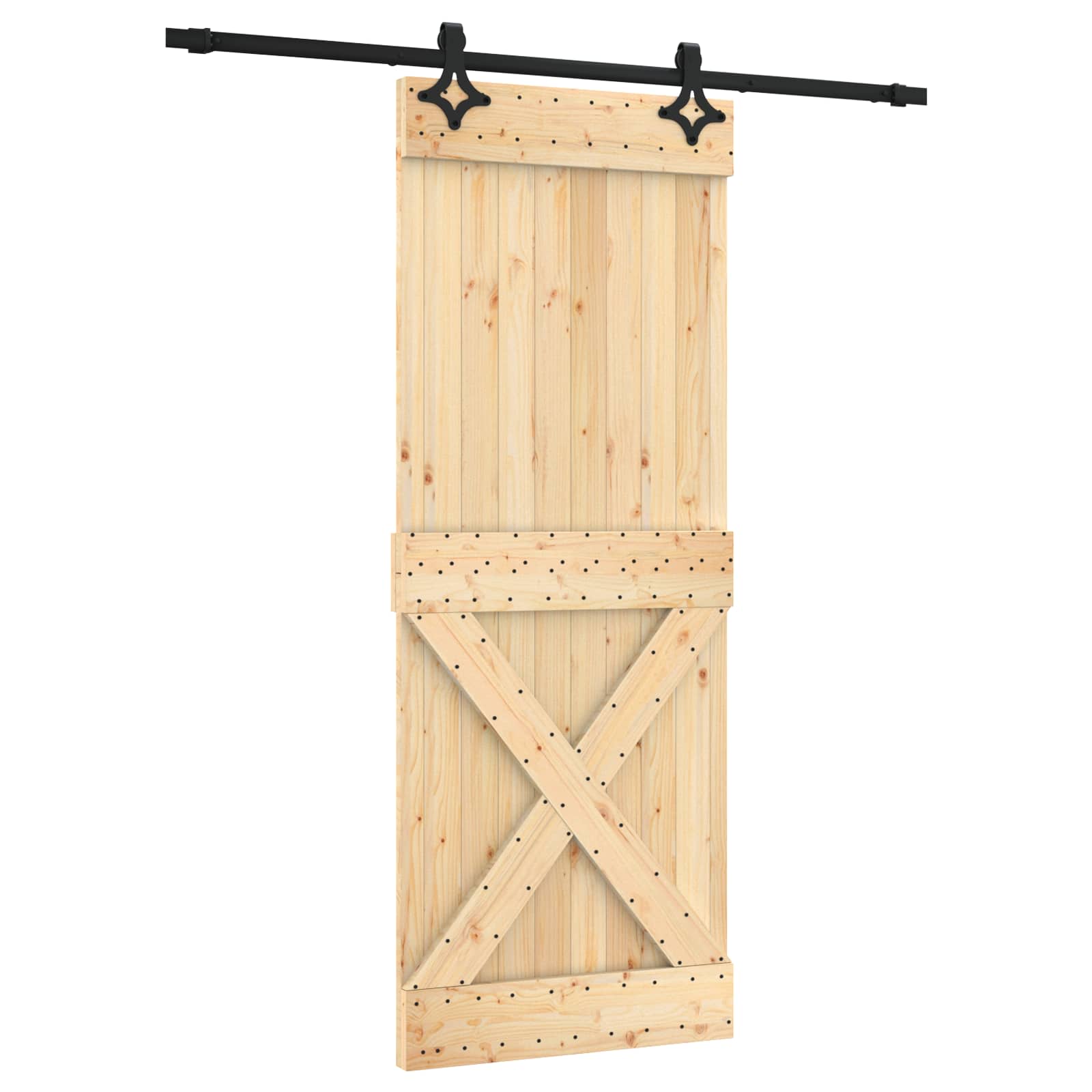 Skydedør Naturfarvet og sort 80 x 210 cm Massivt Fyrretræ