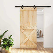 Skydedør Naturfarvet og sort 85 x 210 cm Massivt Fyrretræ
