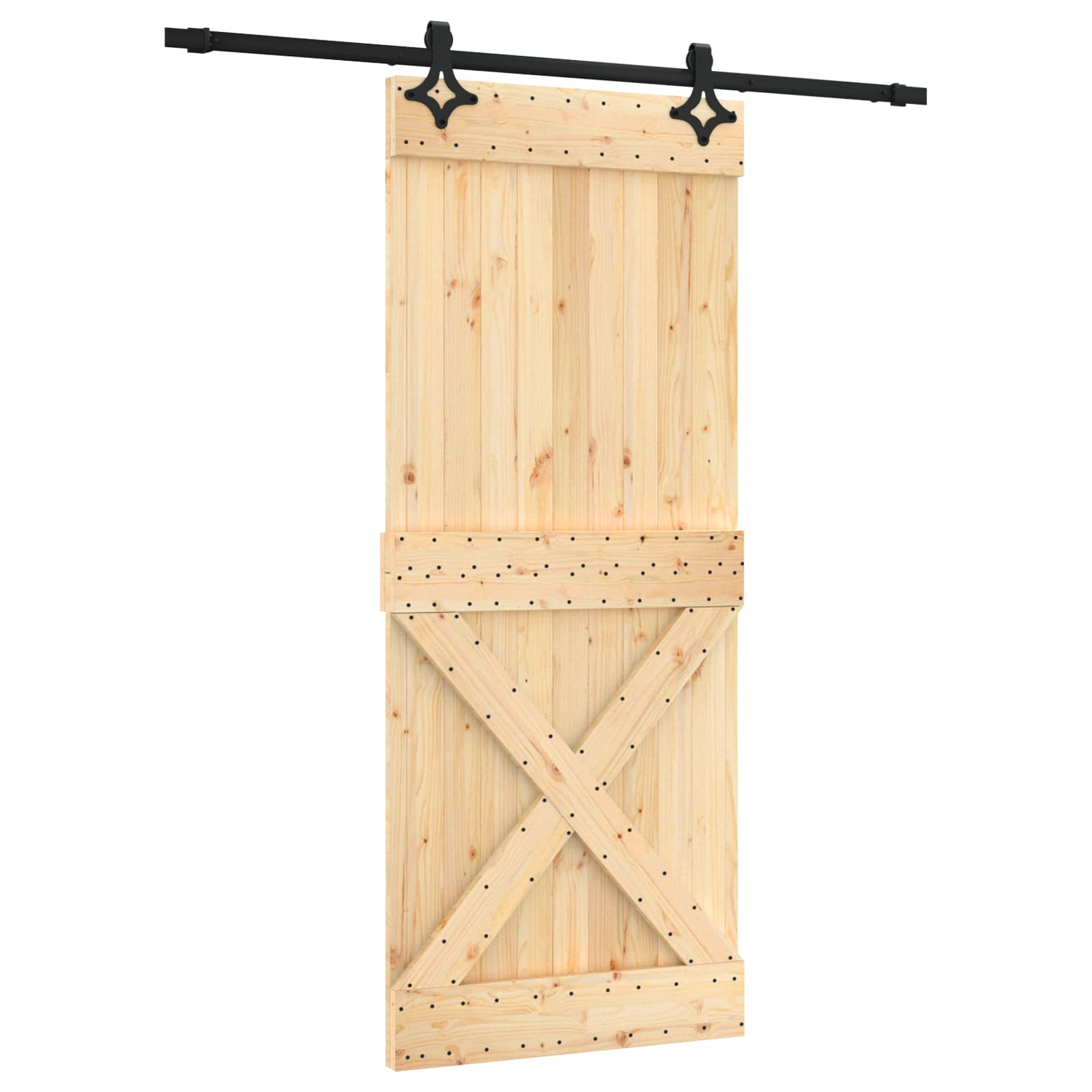 Skydedør Naturfarvet og sort 85 x 210 cm Massivt Fyrretræ