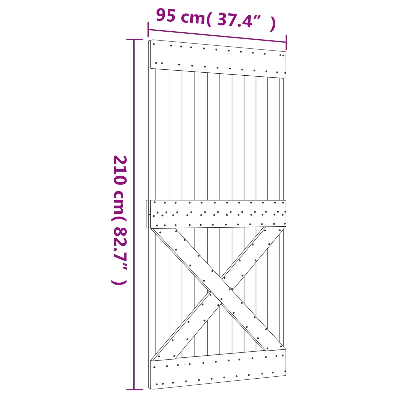 Skydedør Naturfarvet og sort 95 x 210 cm Massivt Fyrretræ