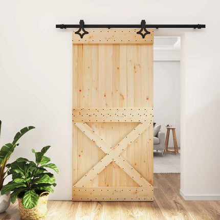 Skydedør Naturfarvet og sort 100 x 210 cm Massivt Fyrretræ