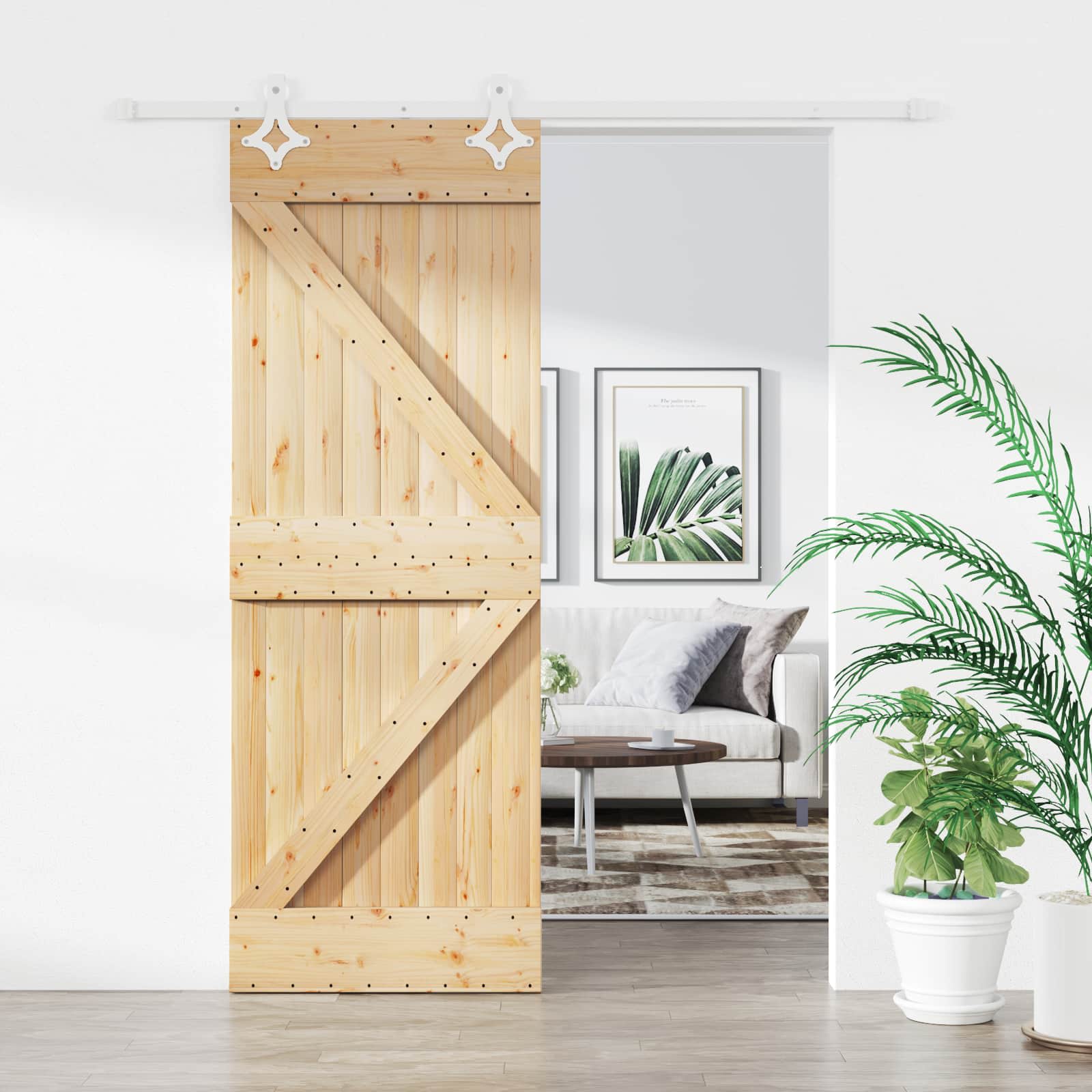Skydedør Natur og hvid 80 x 210 cm Massivt fyrretræ