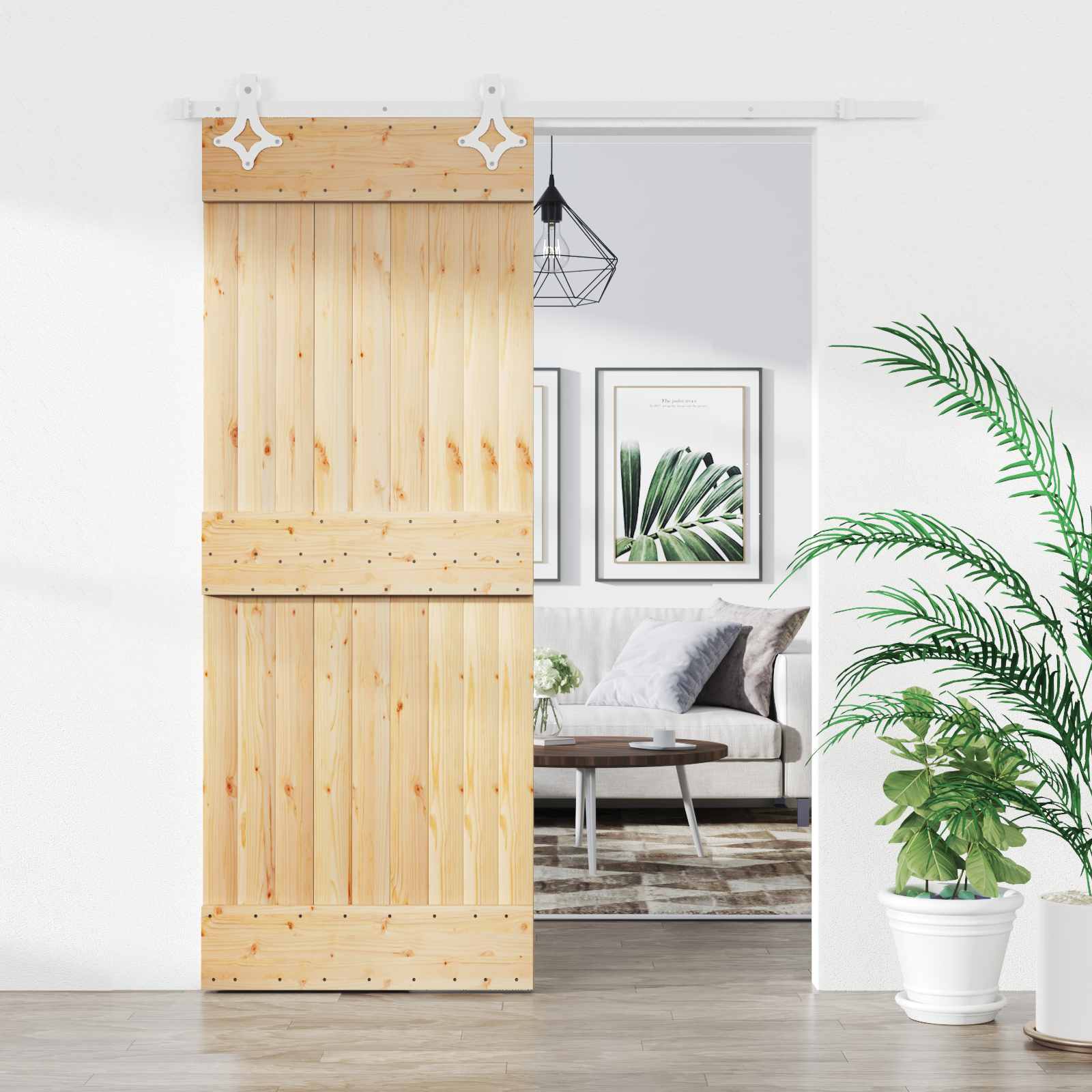 Skydedør Natur og hvid 80 x 210 cm Massivt Fyrretræ