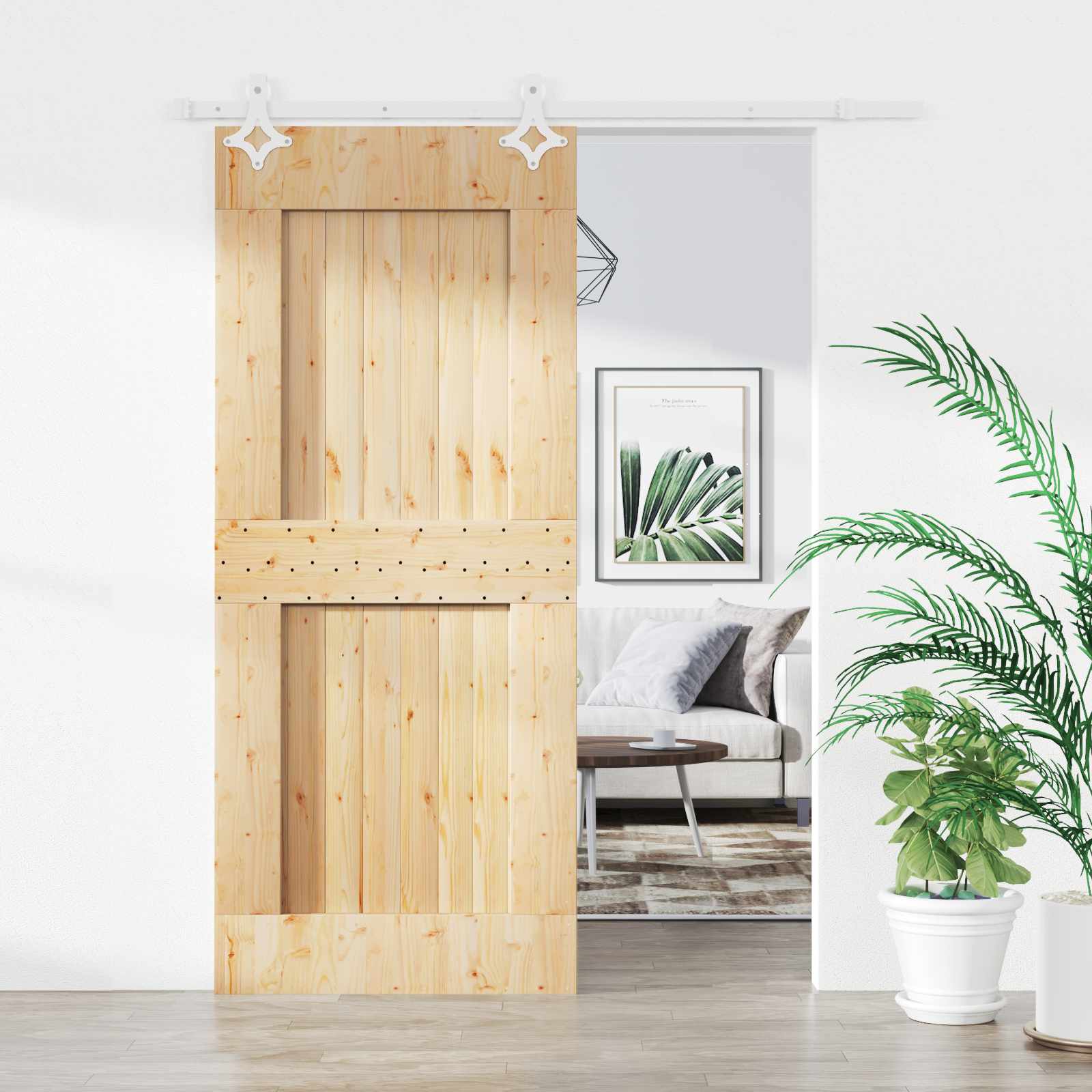 Skydedør Natur og hvid 80 x 210 cm Massivt Fyrretræ