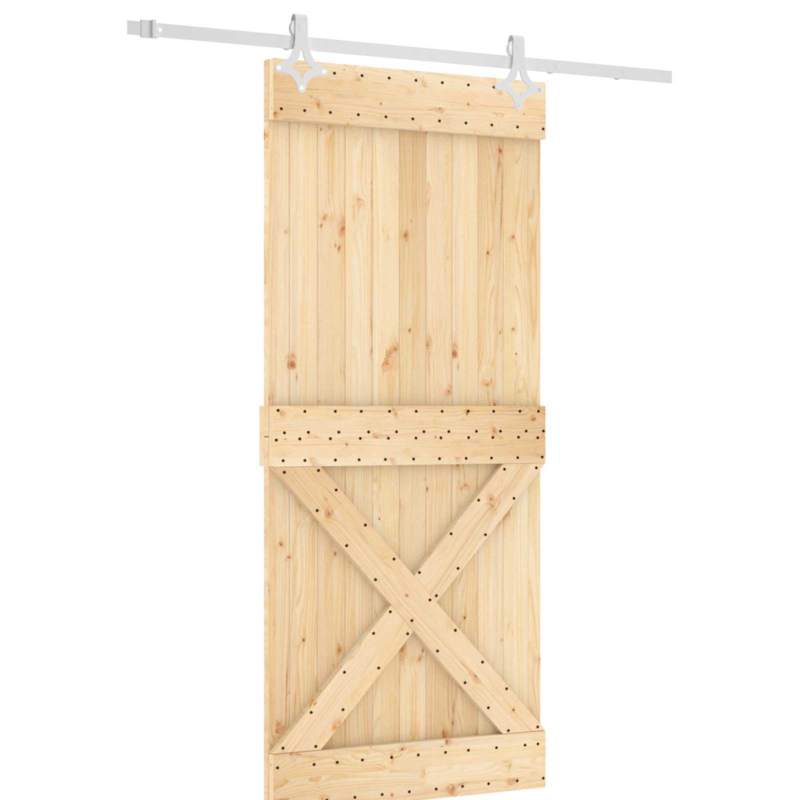 Skydedør Natur og hvid 90 x 210 cm Massivt Fyrretræ