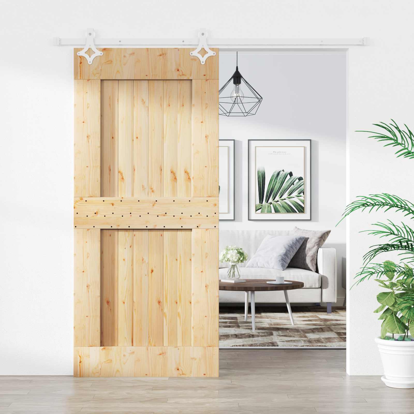 Skydedør Natur og hvid 90 x 210 cm Massivt Fyrretræ