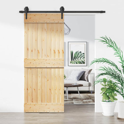 Skydedør Naturfarvet og sort 85 x 210 cm Massivt Fyrretræ