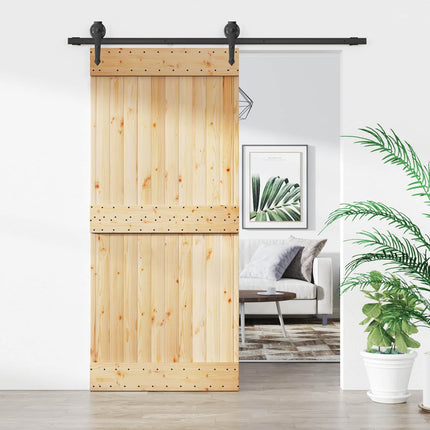 Skydedør Naturfarvet og sort 90 x 210 cm Massivt Fyrretræ