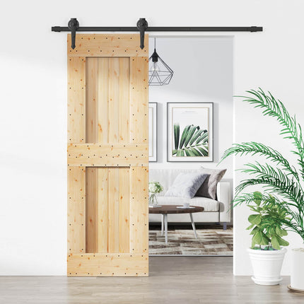 Skydedør Naturfarvet og sort 70 x 210 cm Massivt Fyrretræ
