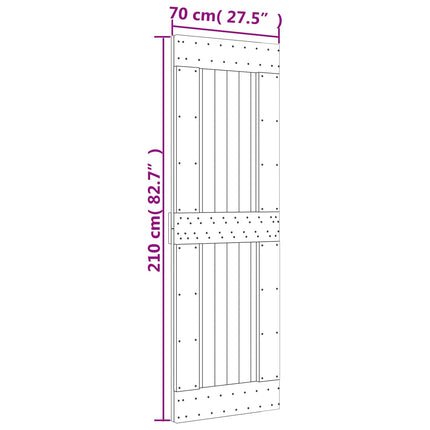 Skydedør Naturfarvet og sort 70 x 210 cm Massivt Fyrretræ