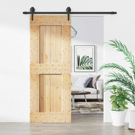 Skydedør Naturfarvet og sort 80 x 210 cm Massivt Fyrretræ