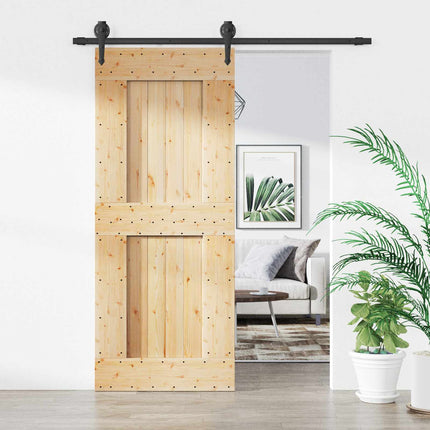 Skydedør Naturfarvet og sort 85 x 210 cm Massivt Fyrretræ