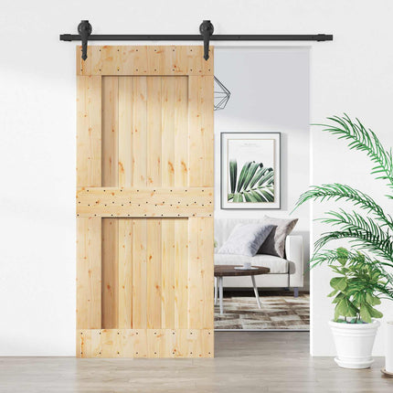 Skydedør Naturfarvet og sort 90 x 210 cm Massivt Fyrretræ