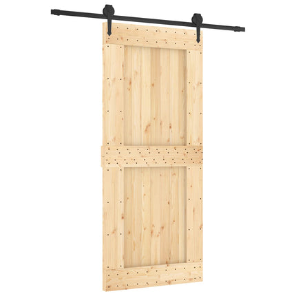 Skydedør Naturfarvet og sort 90 x 210 cm Massivt Fyrretræ