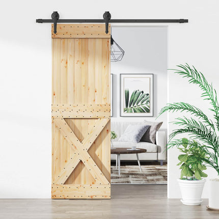 Skydedør Naturfarvet og sort 70 x 210 cm Massivt Fyrretræ