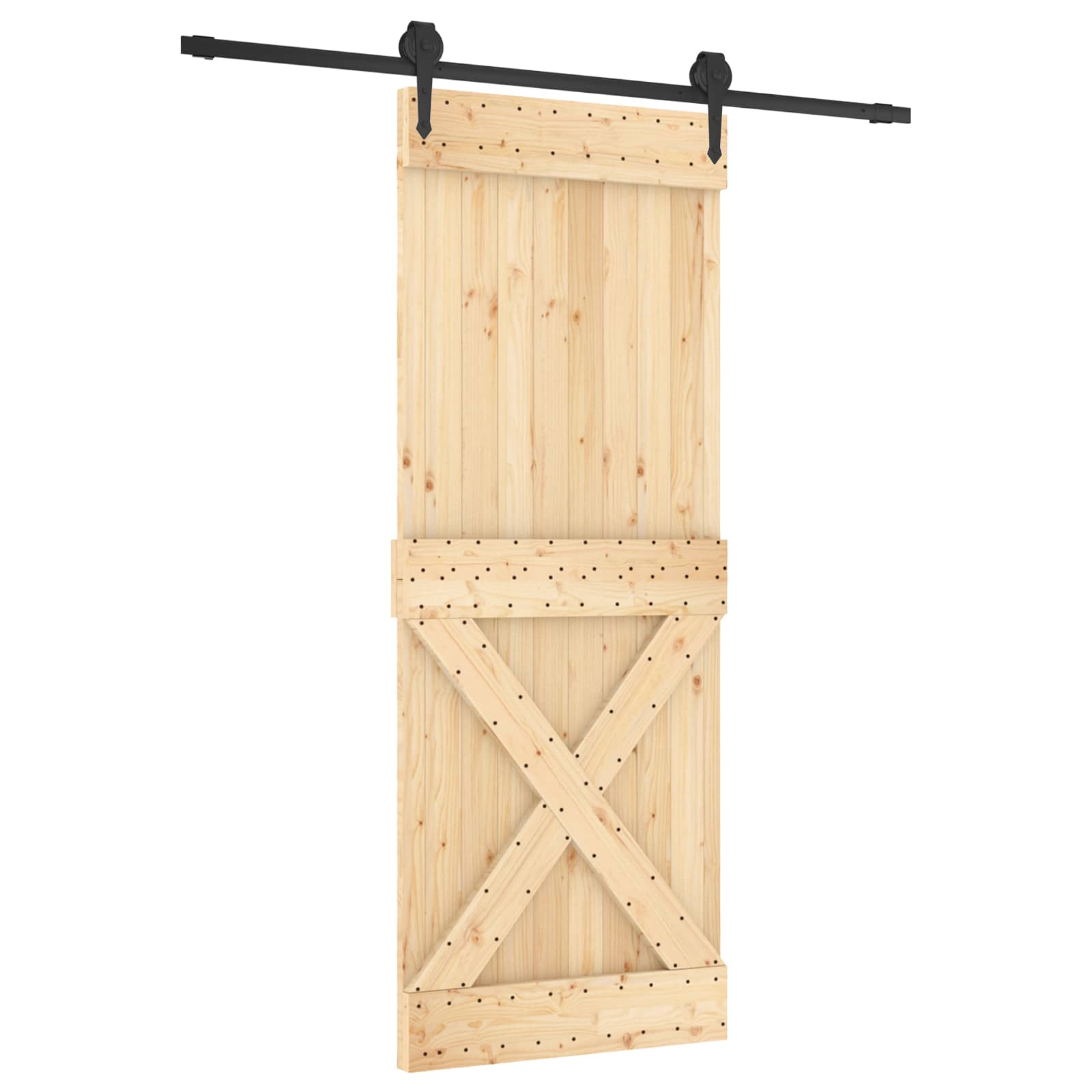 Skydedør Naturfarvet og sort 80 x 210 cm Massivt Fyrretræ